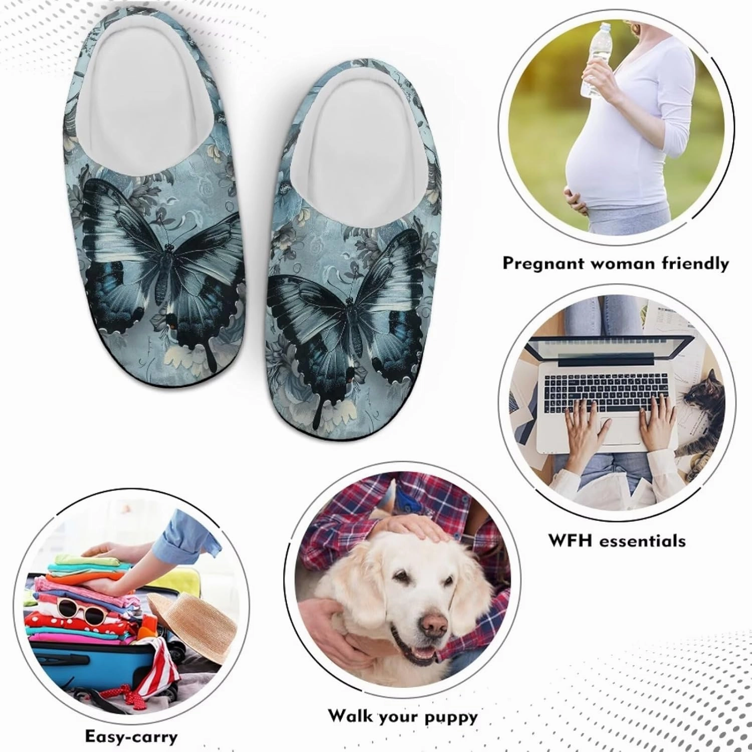 Howilath Cute Cartoon Pattern Unisex Flannel Slippers, Warm Breathable Cotton Shoes with Anti-skid Sole