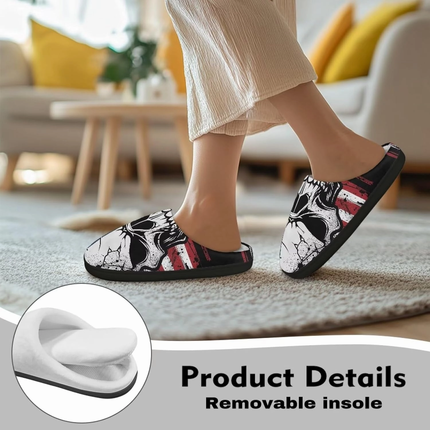 Howilath Cute Cartoon Pattern Unisex Flannel Slippers, Warm Breathable Cotton Shoes with Anti-skid Sole
