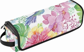 Hummingbird Flowers Orchids Butterflies Hair Tools Travel Bag and Heat Resistant Mat for Flat Irons, Straighteners, Curling Iron, and Haircare Accessories, Portable Organizer Bag