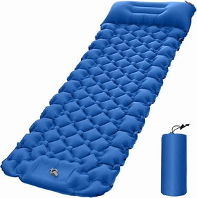 HURRISE Camping Mat, Lightweight Air Mattress with Pillow, Portable Sleeping Pad for Outdoor Activities, Suitable for Hiking, Fishing, Mountaineering, Nylon TPU Material, Green (Blue)