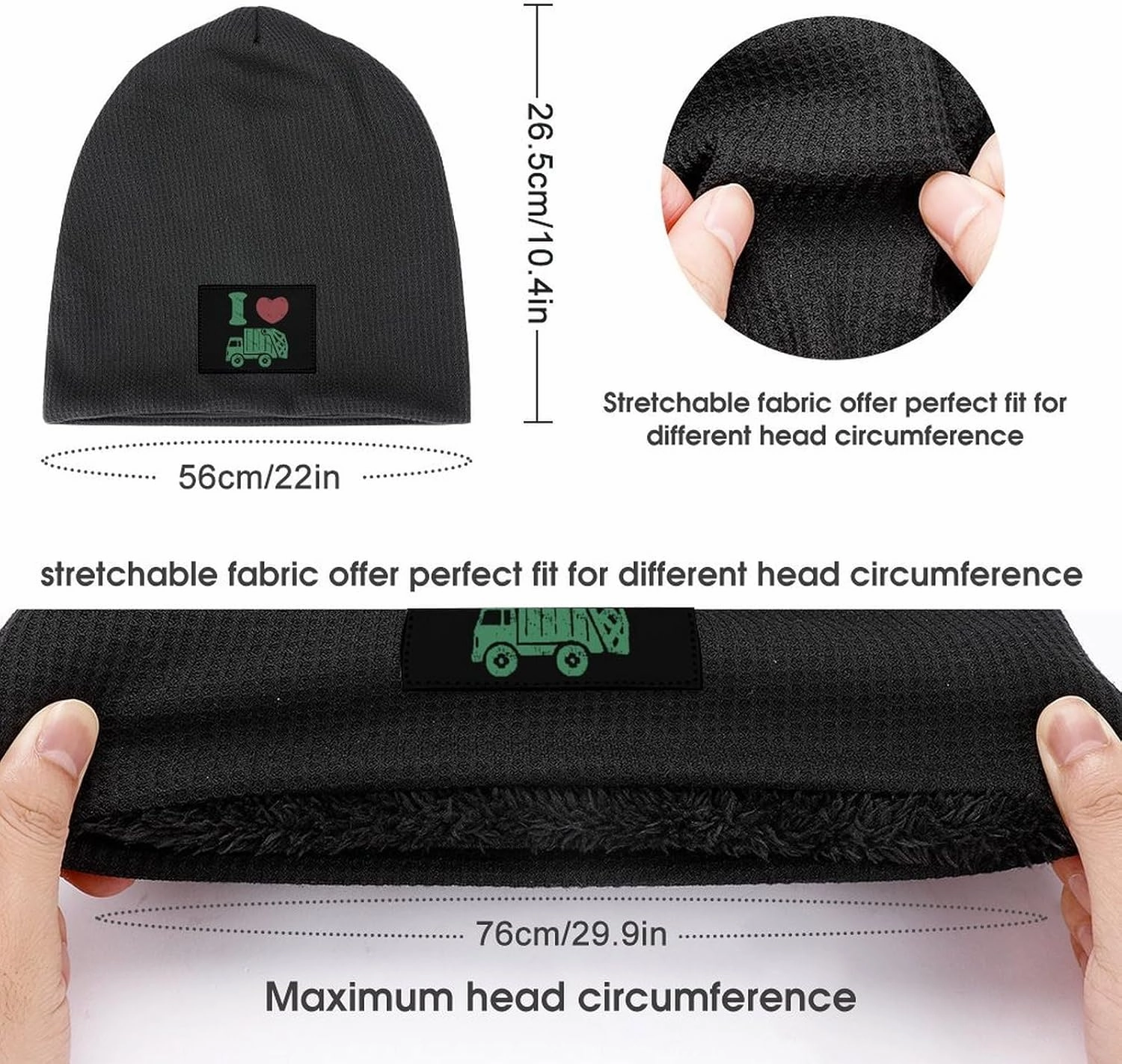 I Love Garbage Truck Winter Beanie Hat Fleece Ski Stocking Warm Lined Skull Cap for Men And Women