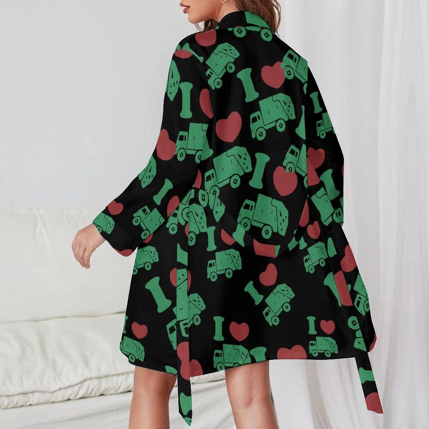 I Love Trash Garbage Trucks Womens Bathrobe Lightweight Spa Robes Knee Length Nightgown
