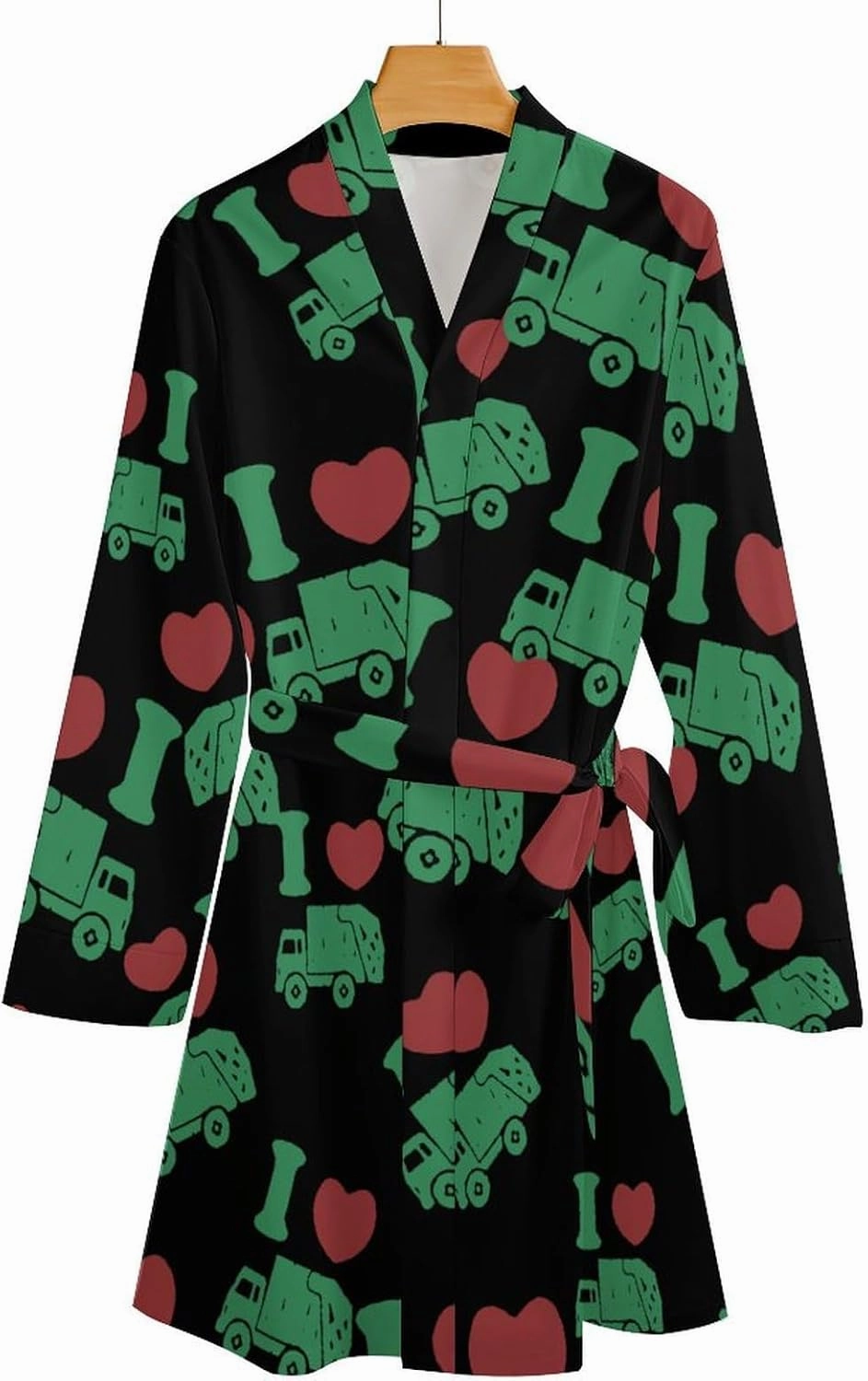 I Love Trash Garbage Trucks Womens Bathrobe Lightweight Spa Robes Knee Length Nightgown
