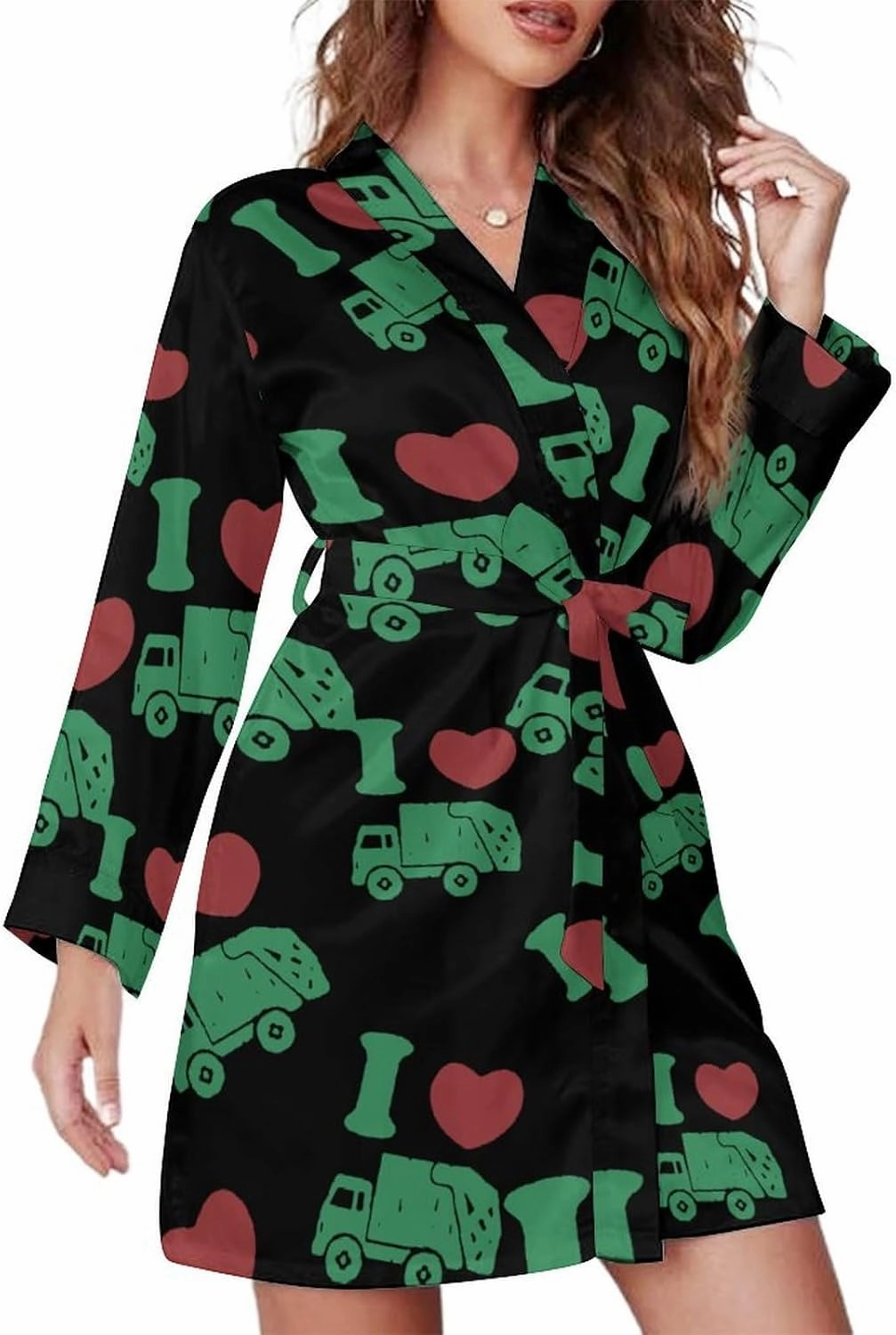 I Love Trash Garbage Trucks Womens Bathrobe Lightweight Spa Robes Knee Length Nightgown