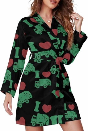 I Love Trash Garbage Trucks Womens Bathrobe Lightweight Spa Robes Knee Length Nightgown