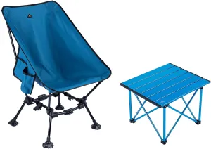 iClimb 1 Ultralight Folding Table and 1 Two-Heights Light Compact Anti-Sinking Chair Bundle, Ultralight Compact for Adults Outdoor Camping Beach Concert Motorcycling Travelling