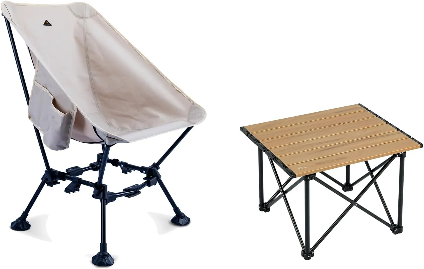 iClimb 1 Ultralight Folding Table and 1 Two-Heights Light Compact Anti-Sinking Chair Bundle, Ultralight Compact for Adults Outdoor Camping Beach Concert Motorcycling Travelling