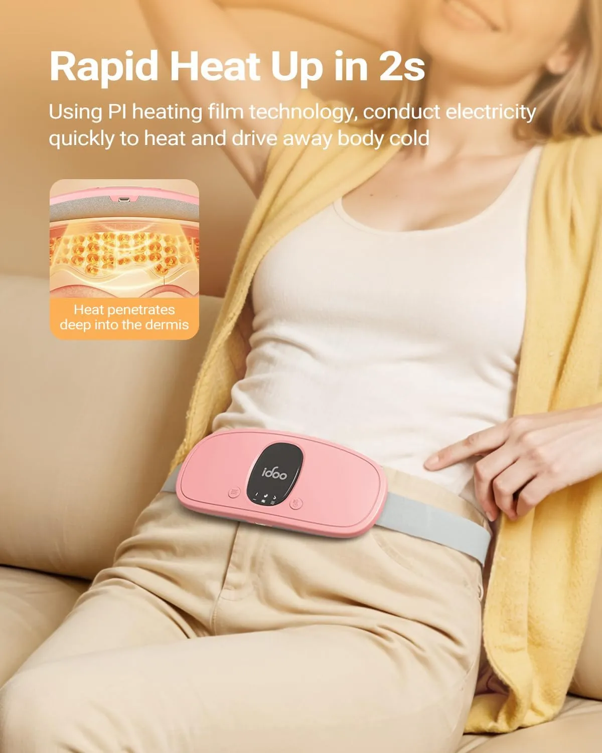 iDOO Heating Pad for Period Cramps, FSA HSA Eligible, Gifts for Girlfriend Mom Wife Women, Portable Cordless Back Belly Heat Pad for Menstrual Cramps Relief, Period Heating Belt for Women, Pink Stuff