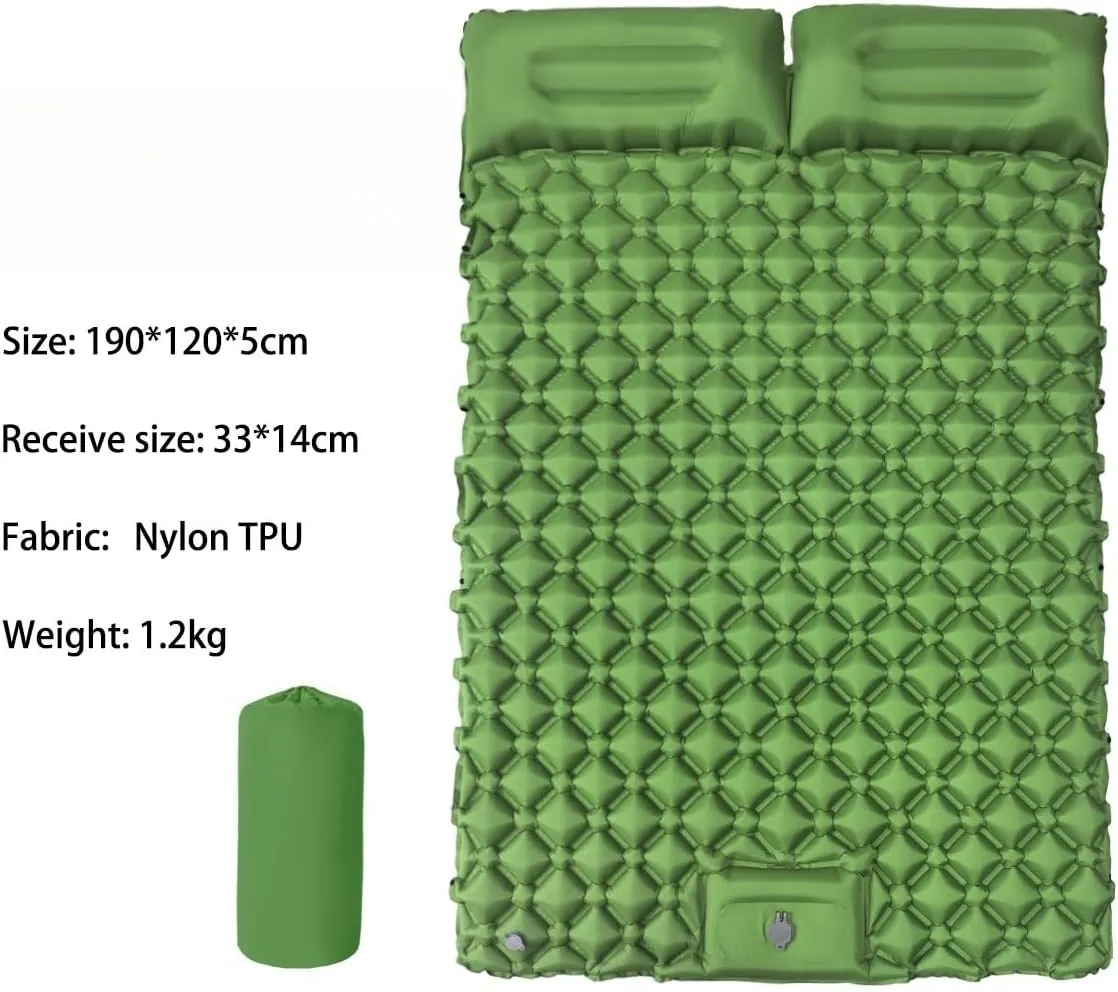 Inflatable Camping Mattress - Lightweight TPU Sleeping Pad for Tent, Moisture-Proof & Portable Ideal for Hiking, Backpacking & Outdoor Adventures (Green, 2 Person mat)