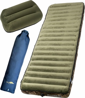 Inflatable Sleeping Pad with Camping Pillow & Pump Sack – Extra-Thick 4.75 Inch Air Mattress with Soft Cotton Top, Machine Washable, Lightweight Set for Camping & Traveling, Green