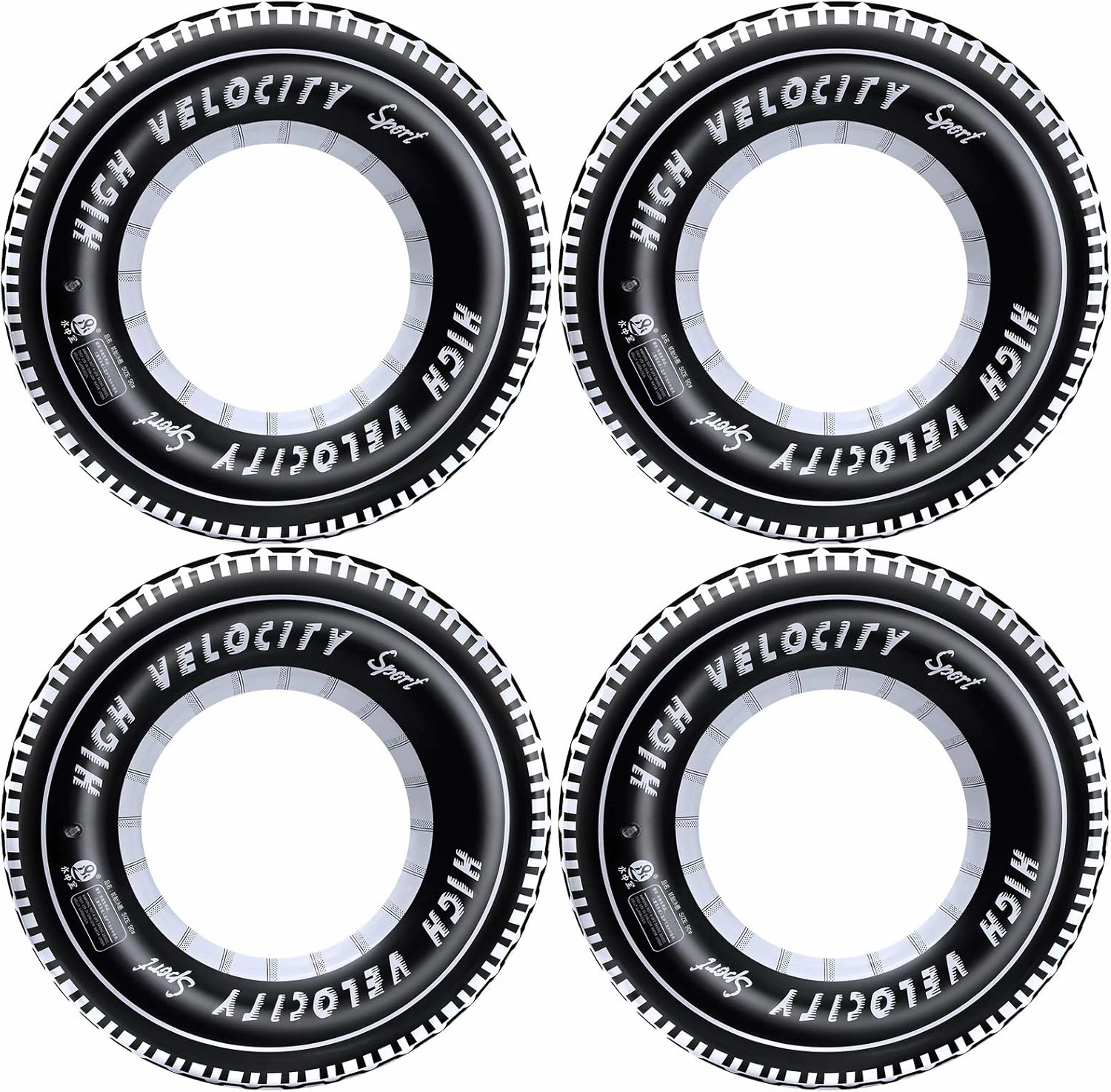 Inflatable Tire Tubes Pool Floats for Adults Kids Tire Swimming Rings River Raft Truck Race Car Themed Birthday Party Supplies Decorations 4Pack