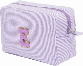 Initial Cosmetic Bag Monogrammed Makeup Pouch Toiletry Bag with Zipper Makeup Organizer Cosmetic Pouch (E, Purple Striped/Purple Letter)