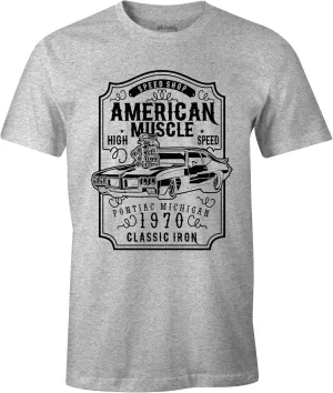Ink Trendz American Muscle Pontiac GTO Thunder Grill Racing Muscle Car Racing Mechanic T-Shirt Heather Grey