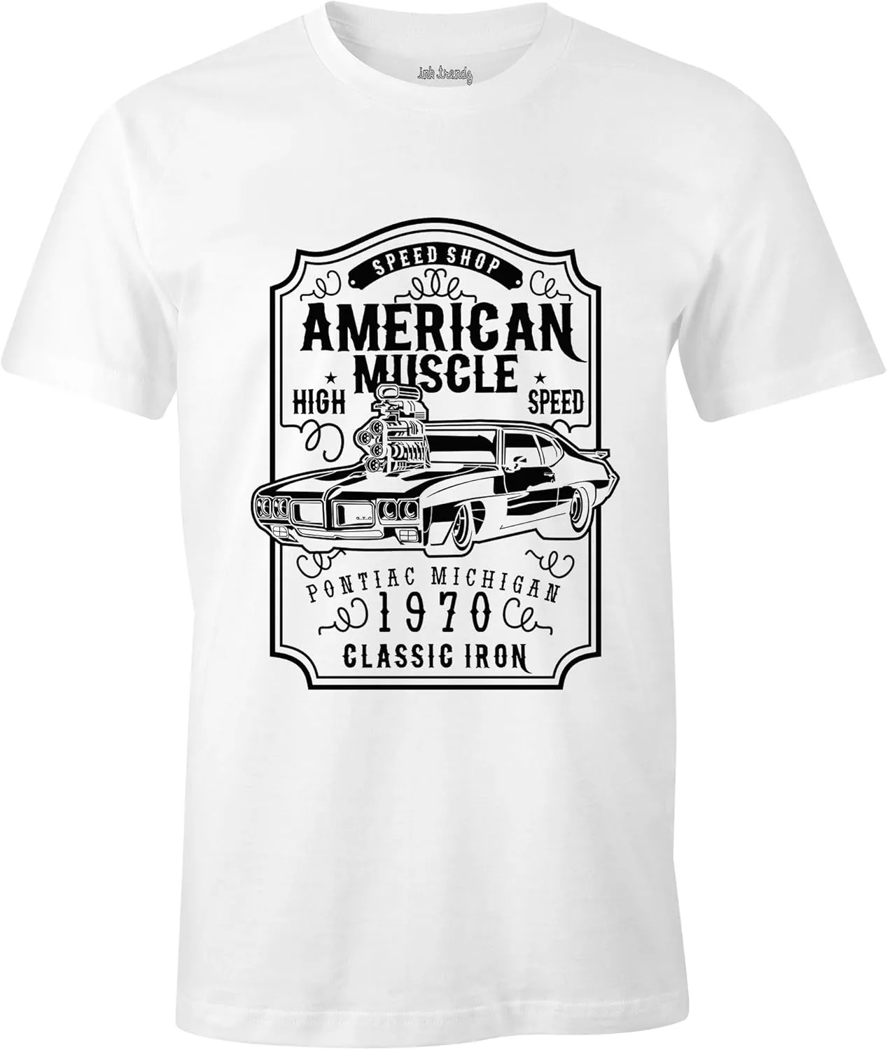 Ink Trendz American Muscle Pontiac GTO Thunder Grill Racing Muscle Car Racing Mechanic T-Shirt Heather Grey