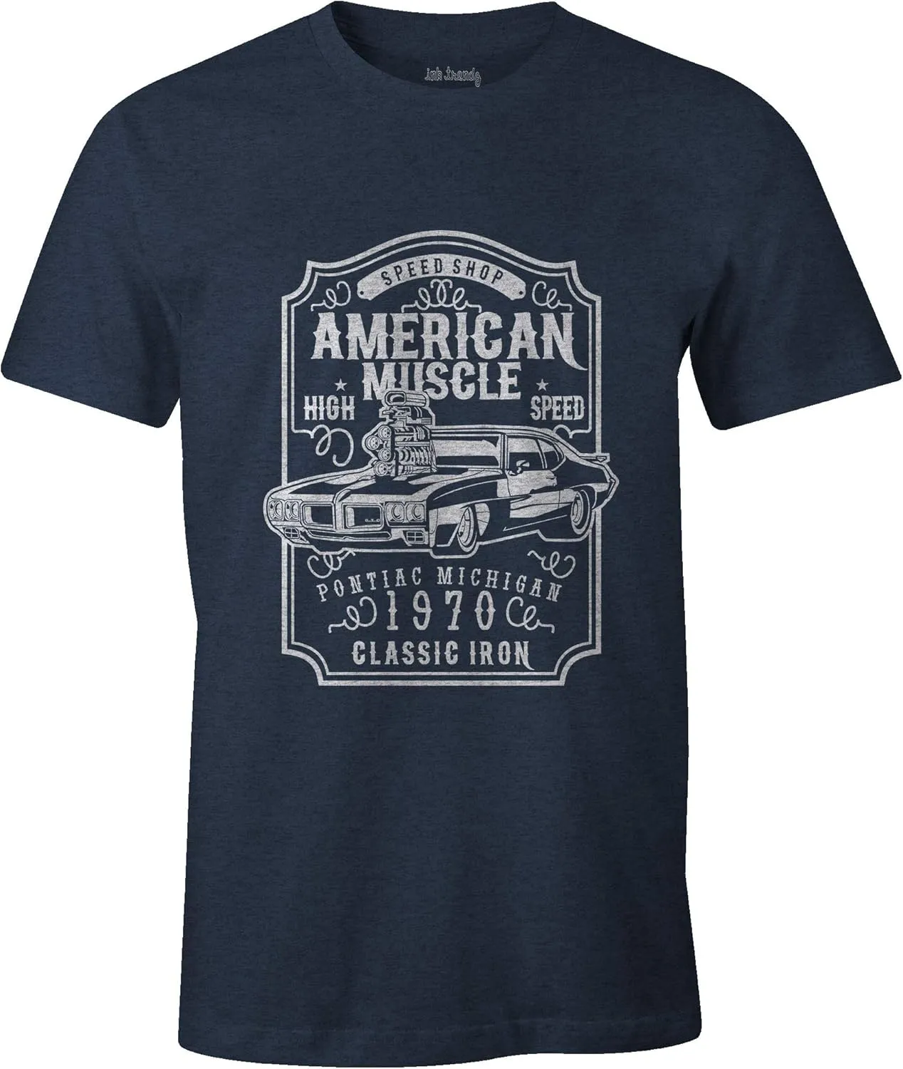 Ink Trendz American Muscle Pontiac GTO Thunder Grill Racing Muscle Car Racing Mechanic T-Shirt Heather Grey