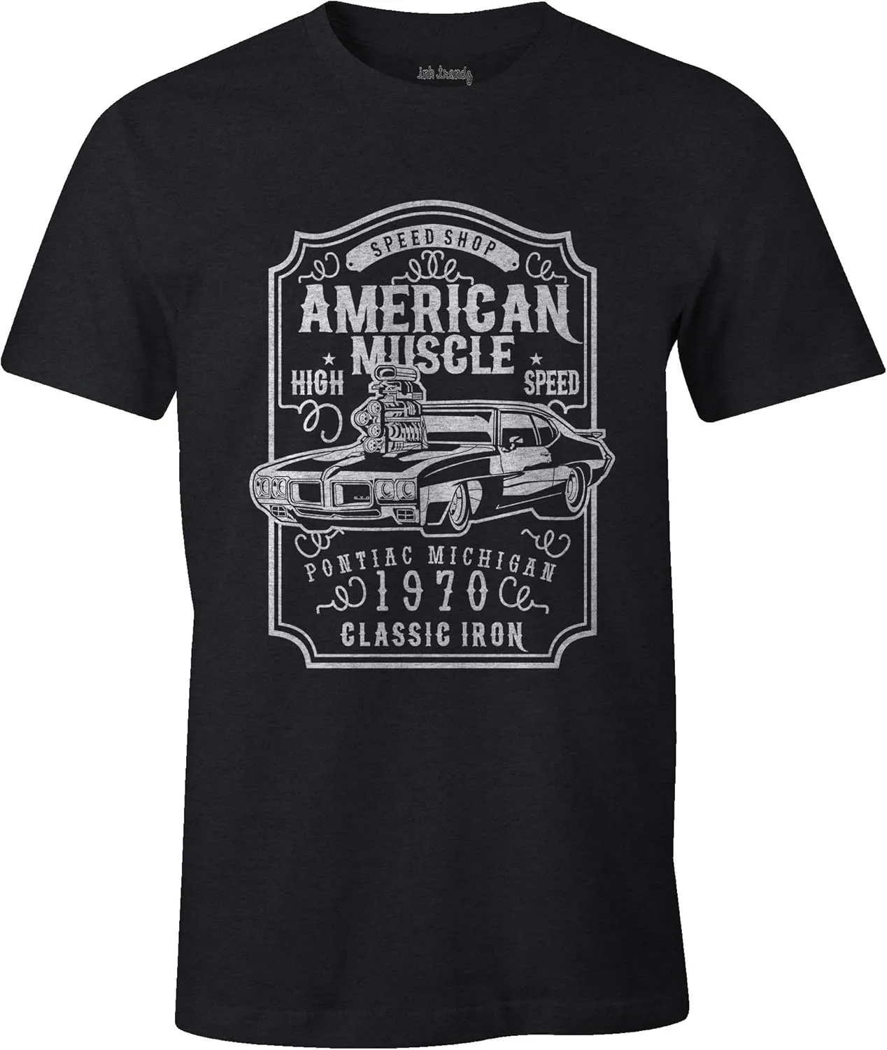 Ink Trendz American Muscle Pontiac GTO Thunder Grill Racing Muscle Car Racing Mechanic T-Shirt Heather Grey