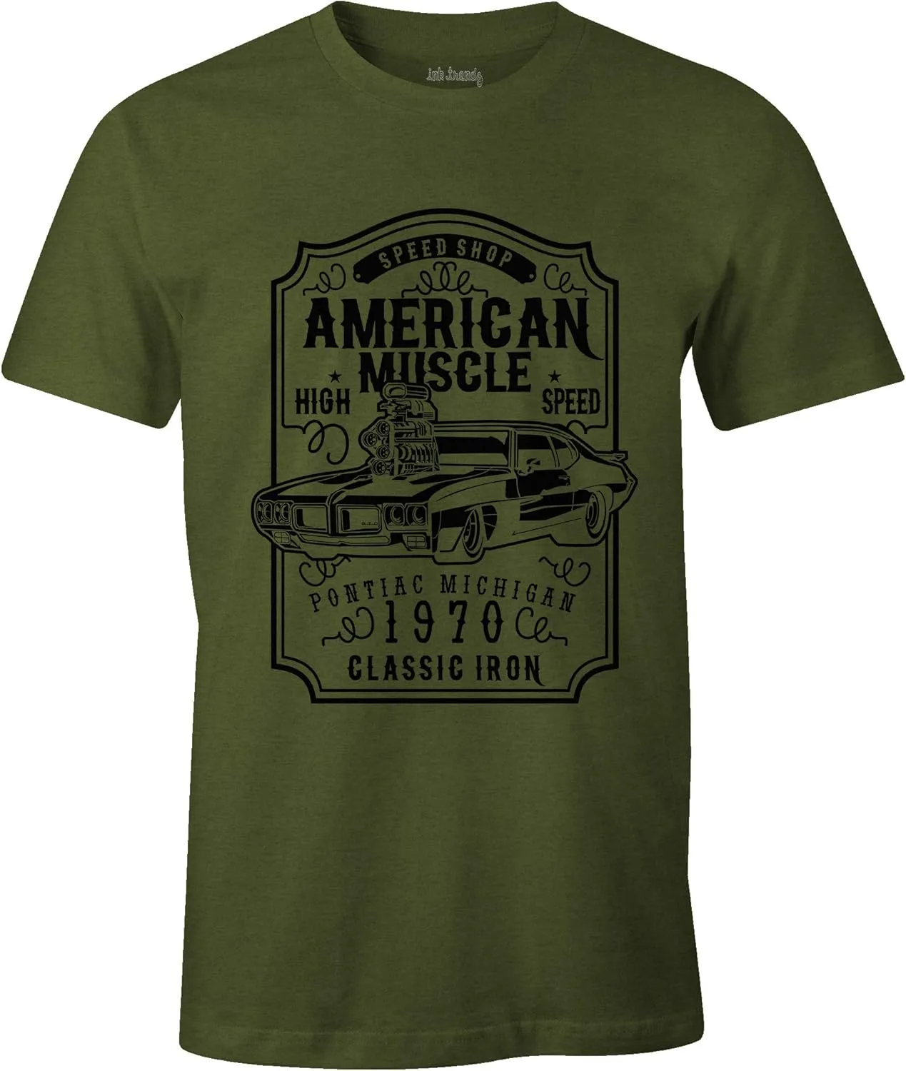 Ink Trendz American Muscle Pontiac GTO Thunder Grill Racing Muscle Car Racing Mechanic T-Shirt Heather Grey