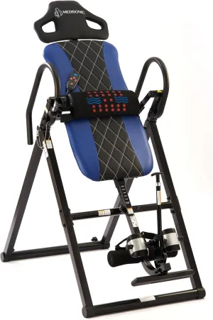 Innovative Advanced Inversion Table with Ajustable Heat & Vibrating Massage Lumbar Pad and Diamond Stitching - 300 lb Weight Capacity - Blue