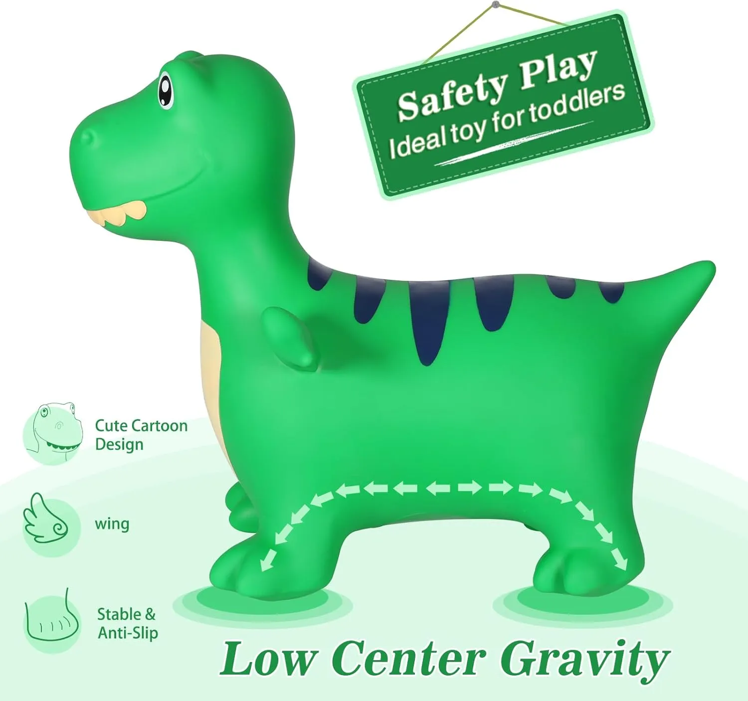 INPANY Bouncy Horse, Dinosaur Hopper Toys for 2 Year Old Boy, Toddlers Bouncing Animal, Inflatable Hopping Buddies for Kids, Ride on Rubber Bouncer, Indoor Outdoor Birthday Gifts Toy for 3 4 Yr Girl