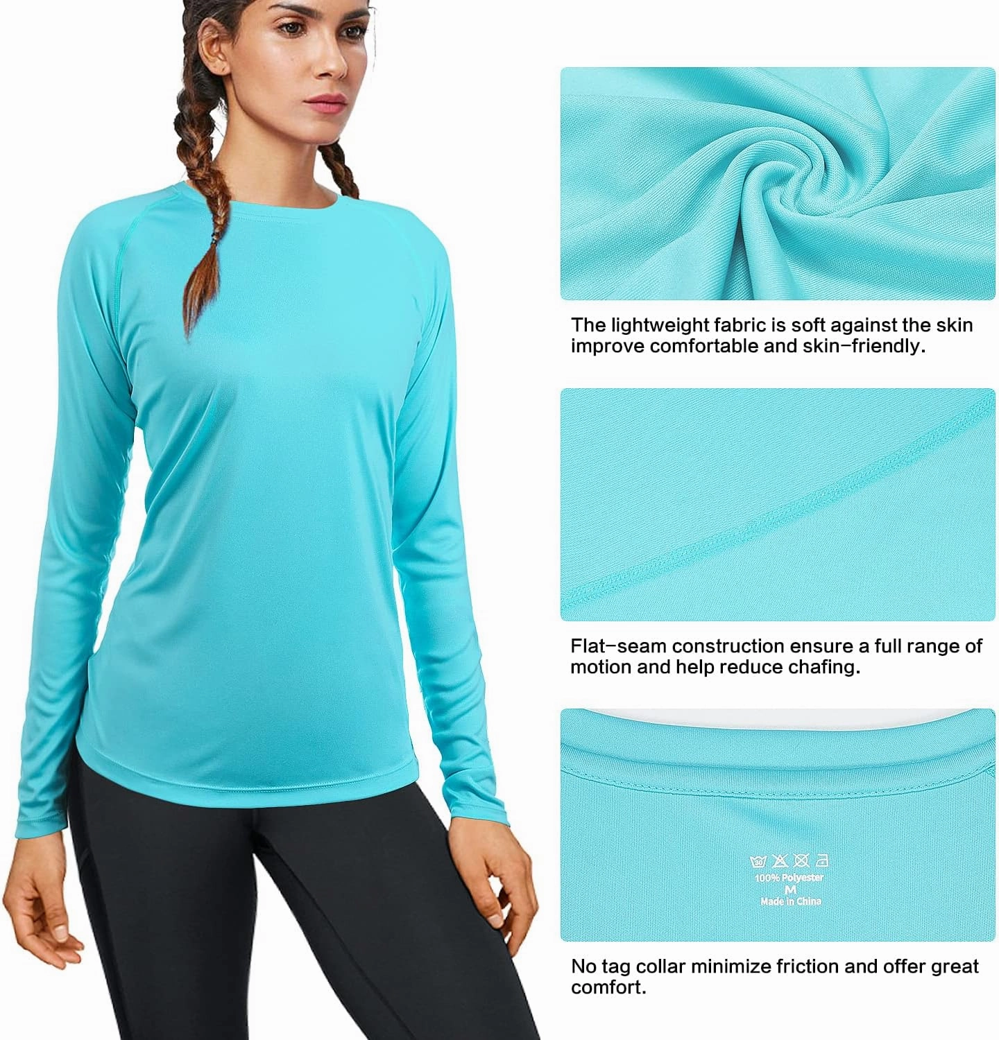 isnowood Women's Sun Protection Long Sleeve Shirts, UPF 50  UV Rash Guard Swim Shirt, Workout Hiking Running Athletic Tops