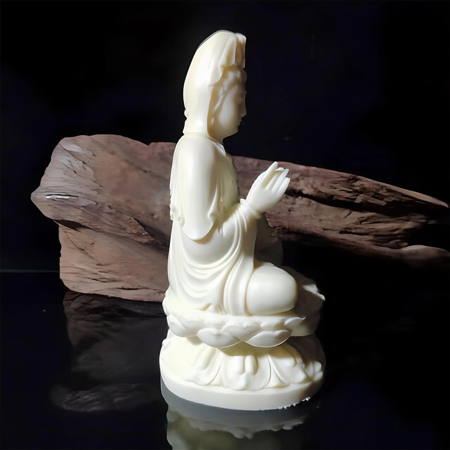 Ivory Fruit Guan Yin Statue,Kwan Yin Sculpture for Home Office Car Feng Shui Décor and Thoughtful Zen Ornamnt Gifting