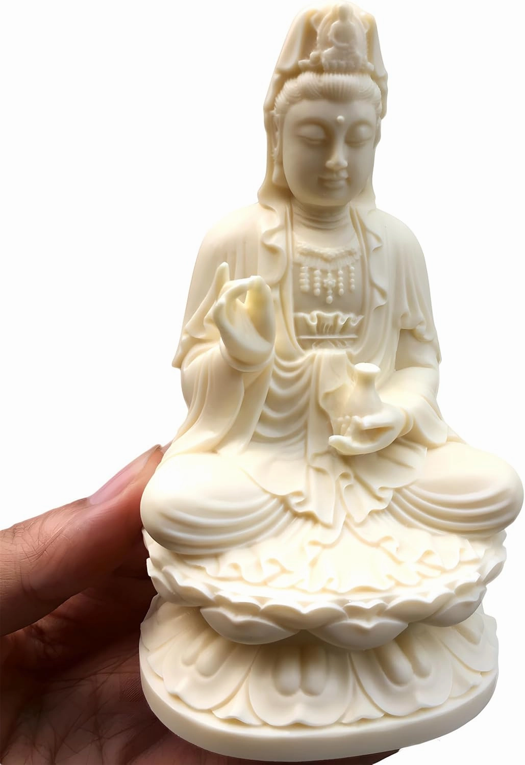 Ivory Fruit Guan Yin Statue,Kwan Yin Sculpture for Home Office Car Feng Shui Décor and Thoughtful Zen Ornamnt Gifting