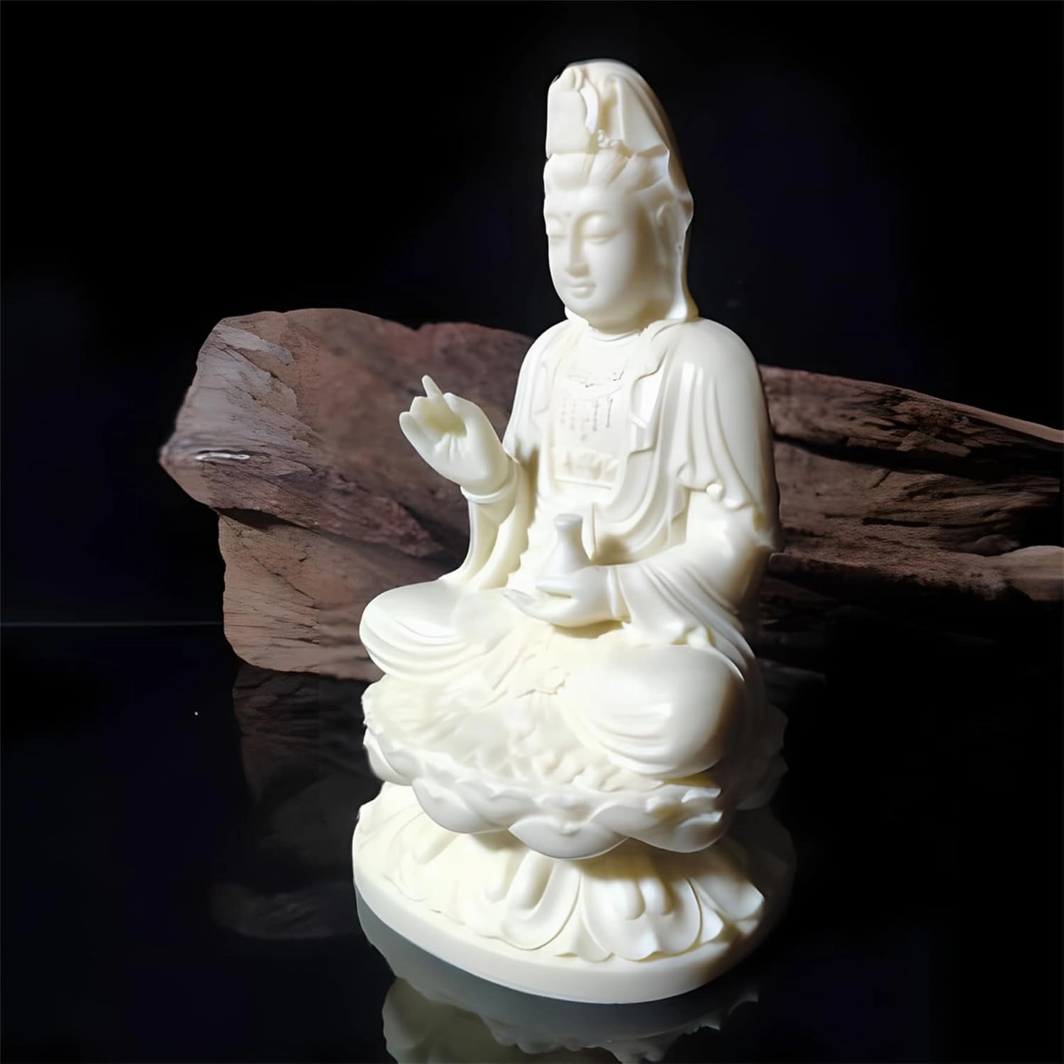 Ivory Fruit Guan Yin Statue,Kwan Yin Sculpture for Home Office Car Feng Shui Décor and Thoughtful Zen Ornamnt Gifting