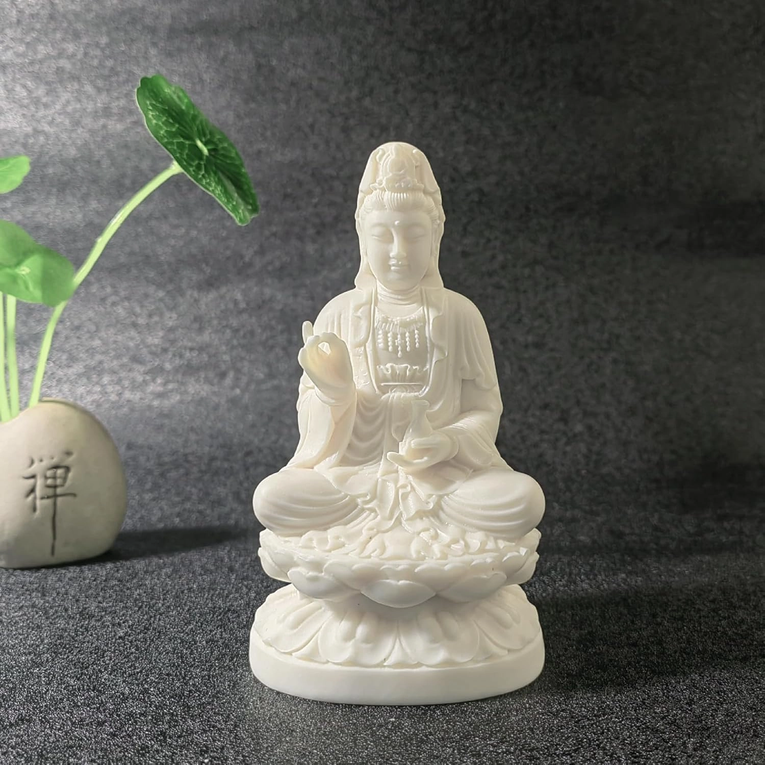 Ivory Fruit Guan Yin Statue,Kwan Yin Sculpture for Home Office Car Feng Shui Décor and Thoughtful Zen Ornamnt Gifting
