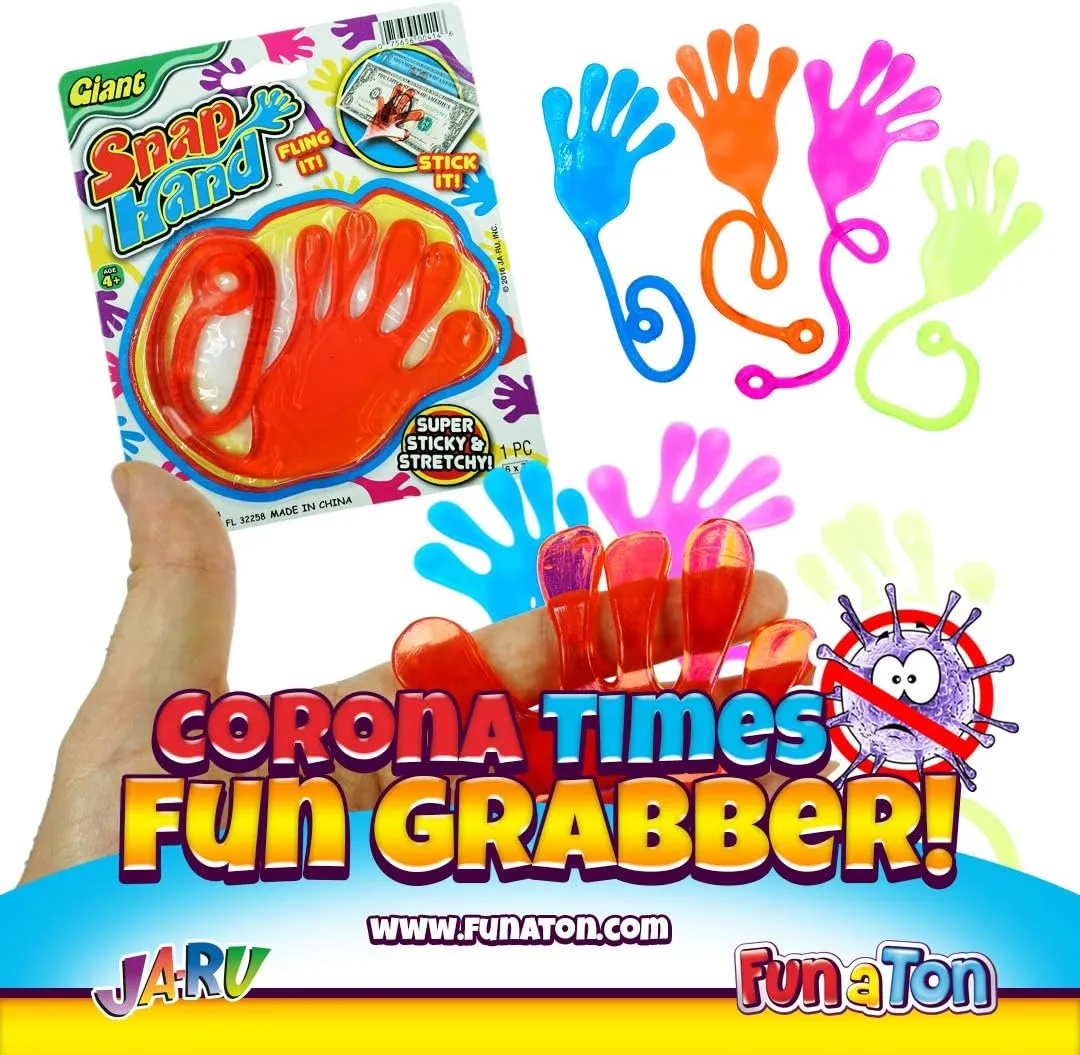 JA-RU Jumbo Giant Sticky Hand Stretchy Snap Toys (8 Packs) Great Sticky Hands Party Favors Birthday Toy Supplies for Kids, Pinata Filler, Bulk Toys Stocking Stuffers Goody Bags. 414-8
