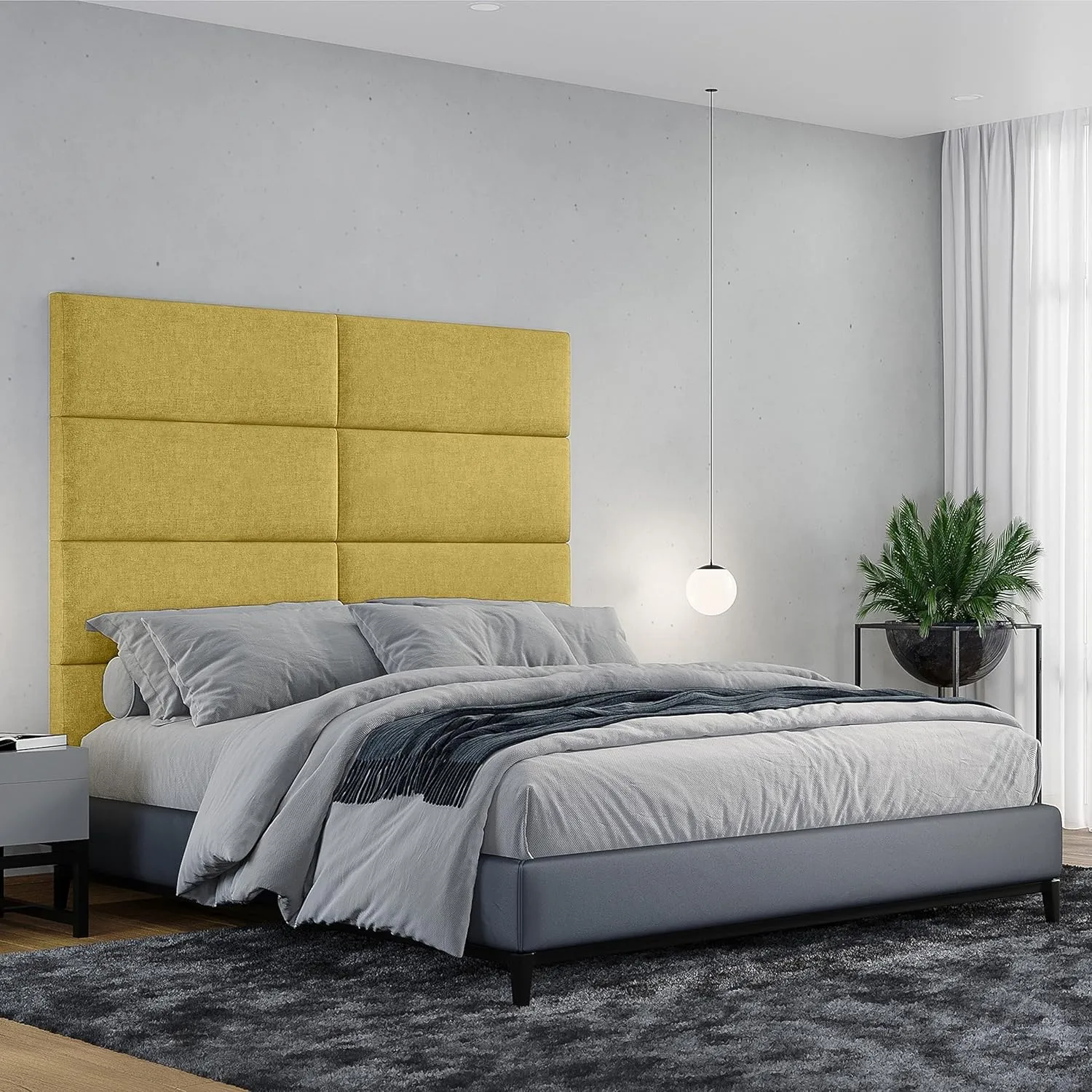 Jaxx Panelist Modern Padded Headboard – Set of 4 Wall Mounted Panels - Queen, Amber Gold Microvelvet