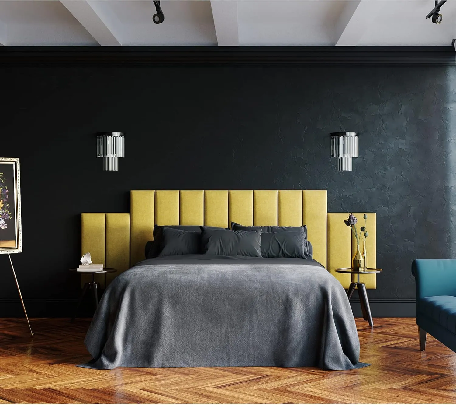 Jaxx Panelist Modern Padded Headboard – Set of 4 Wall Mounted Panels - Queen, Cypress Green Microvelvet