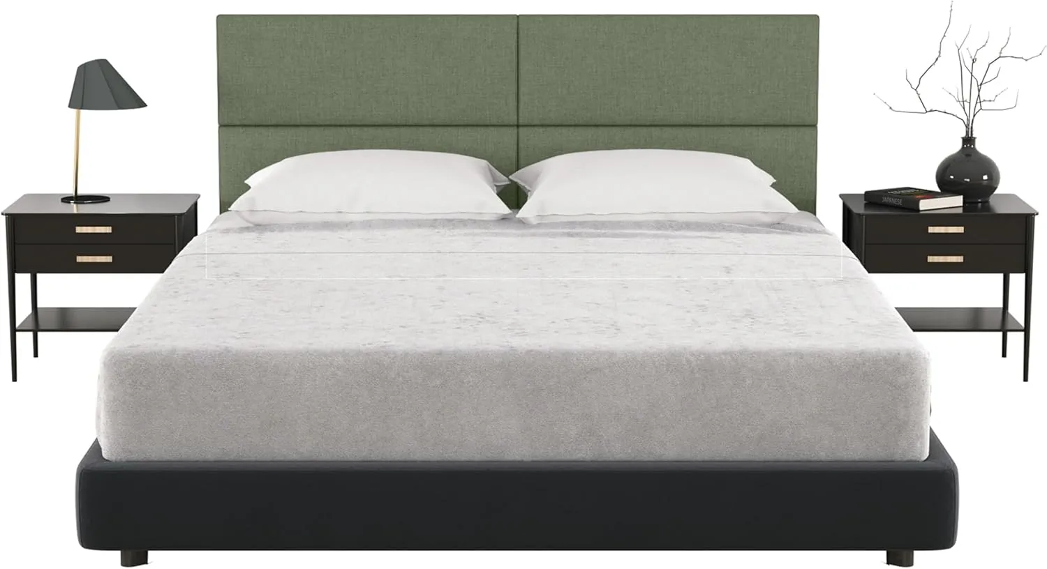 Jaxx Panelist Modern Padded Headboard – Set of 4 Wall Mounted Panels - Queen, Cypress Green Microvelvet