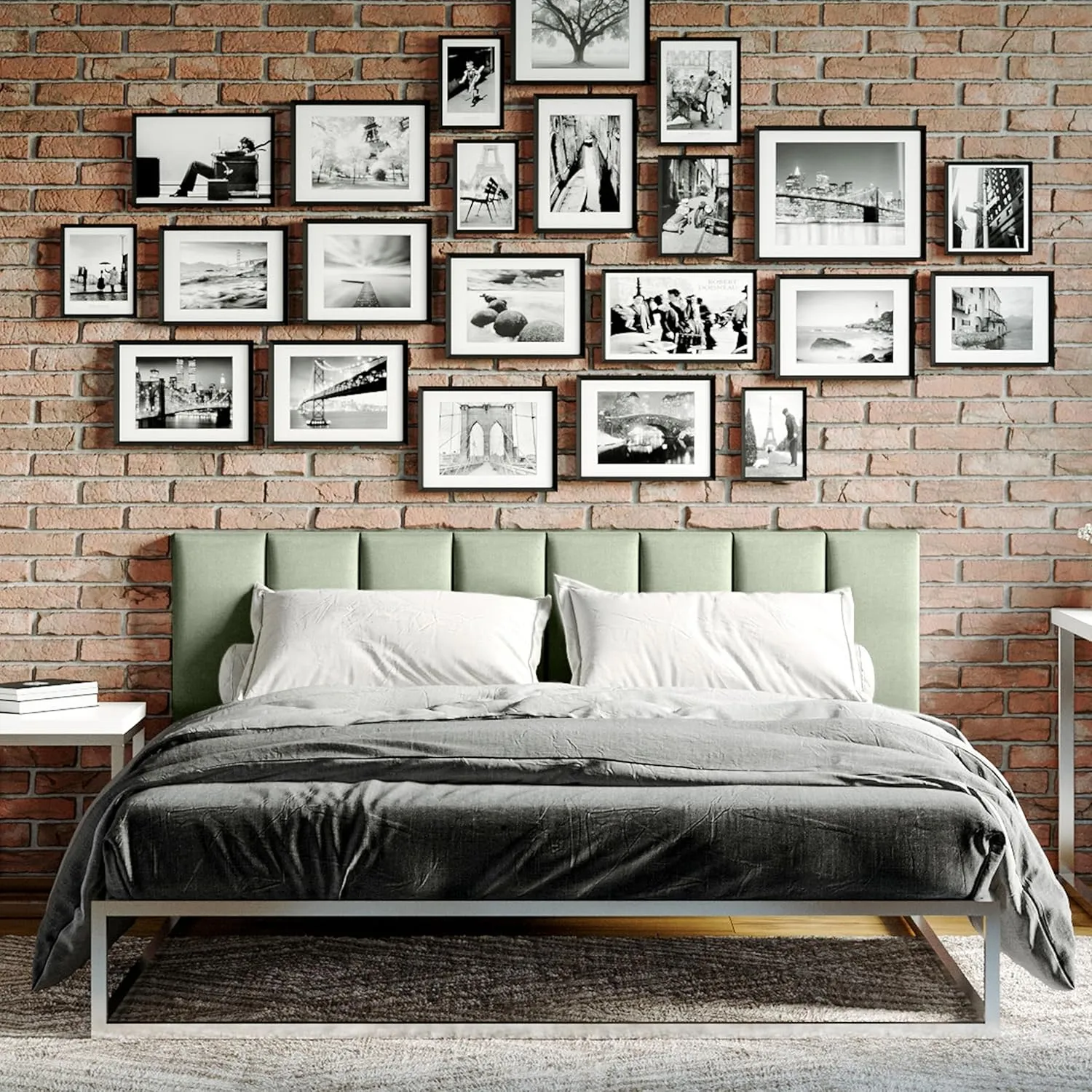 Jaxx Panelist Modern Padded Headboard – Set of 4 Wall Mounted Panels - Queen, Cypress Green Microvelvet