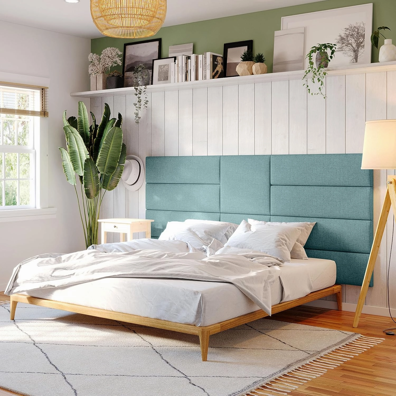 Jaxx Panelist Modern Padded Headboard- Wall Mounted Panel (22.5" x 22.5") - Microvelvet Surf Turquoise
