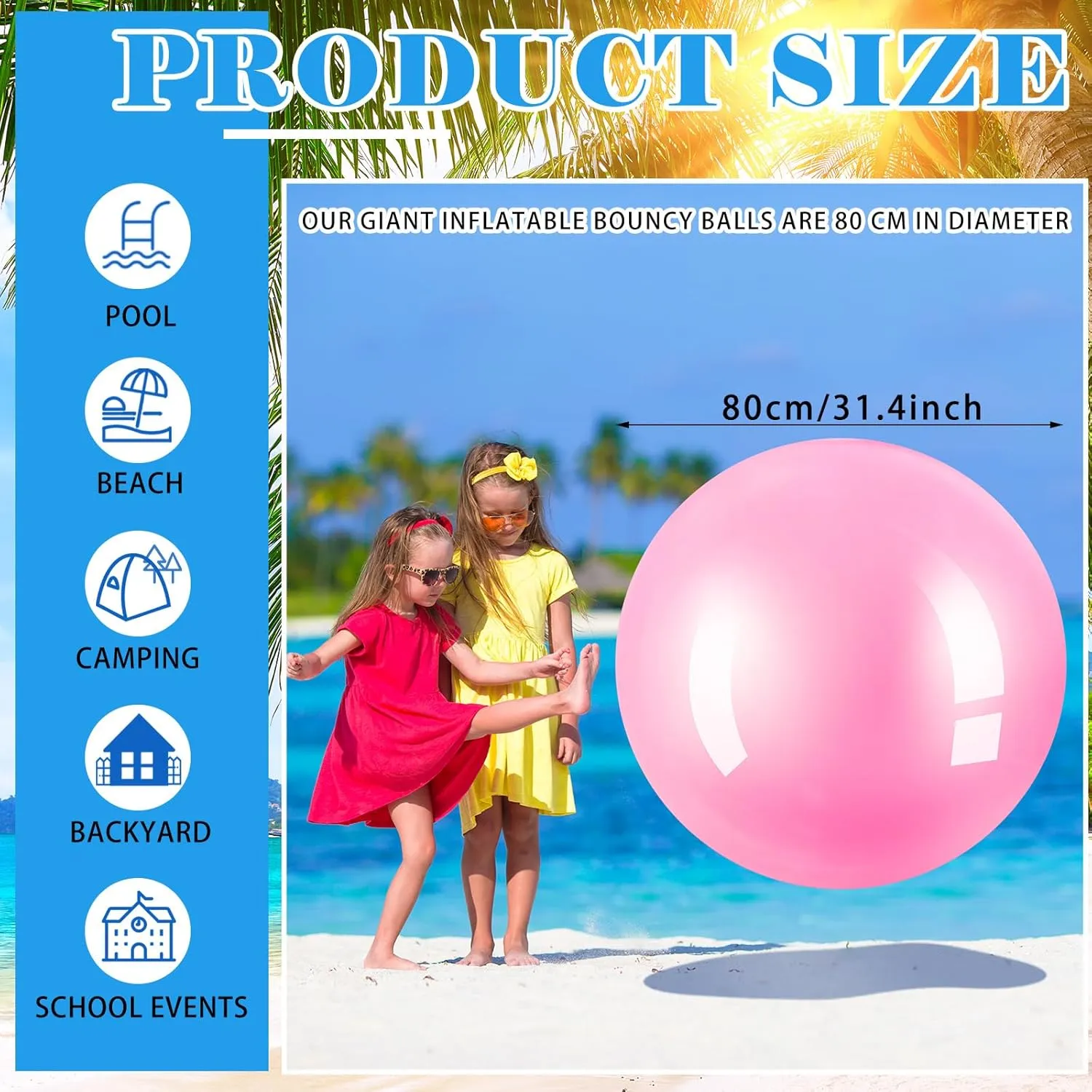 Jenaai 4 Pcs 30 Inch Big Bounce Large Rubber Inflatable Kickball - Giant Outdoor Exercise Ball for Jumping, Hopping, Activity Games, Sports Party