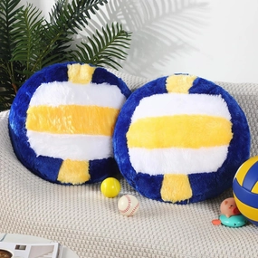 Jetec 2 Pcs Volleyball Pillow Fluffy Soft Throw Cute Volleyball Shaped Sports Decoration Round Plush Sport Theme Cushion Stuffed Pillow for Bedroom Decoration