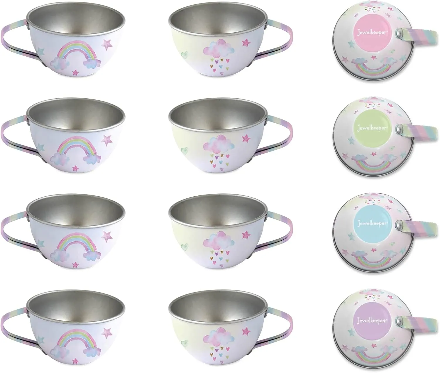Jewelkeeper 15-Piece Tin Tea Set for Toddlers - Pretend Toy Set with Teapot, Cups, Plates and Carrying Case - Unicorn Picnic Toys for Girls - Unique Gift for Kids Ages 3  - Fun Play Tea Party Toy