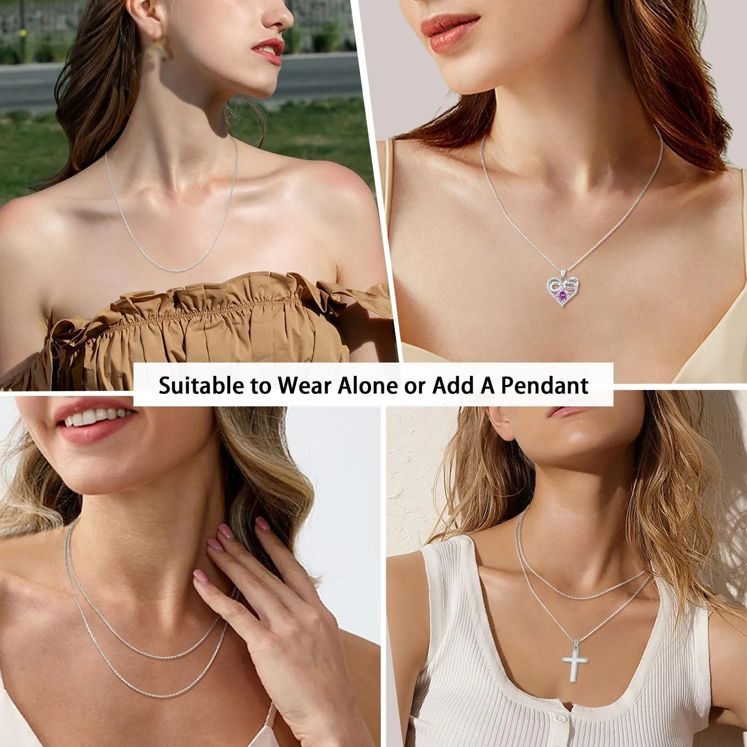 Jewlpire Solid 18k Gold Over 925 Sterling Silver Chain Necklace for Women, 1.1mm Cable Chain Necklace Thin & Dainty & Sturdy Women's Chain Necklaces, 14/16/17/18/20/22/24 Inches