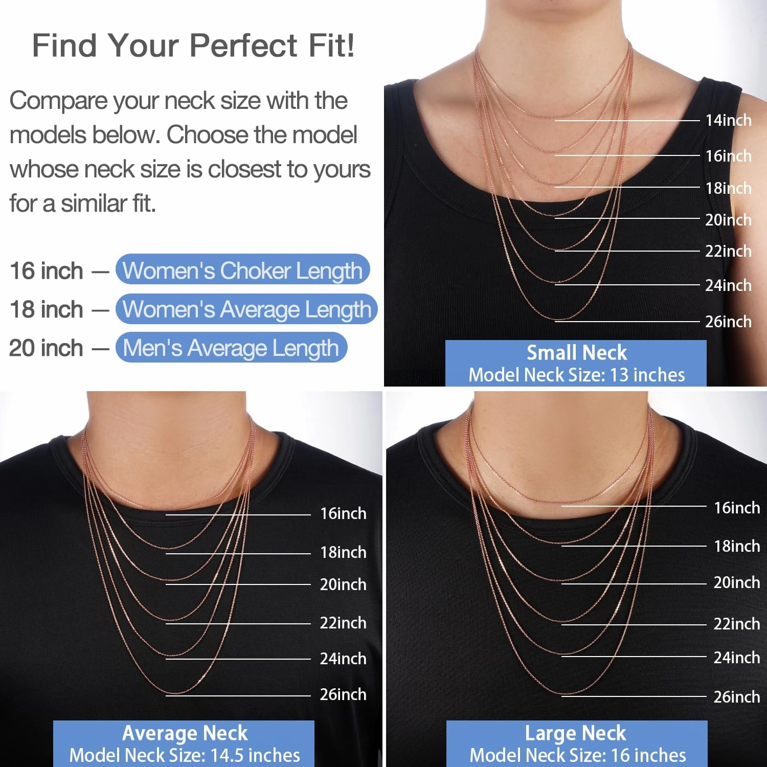 Jewlpire Solid 18k Gold Over 925 Sterling Silver Chain Necklace for Women, 1.1mm Cable Chain Necklace Thin & Dainty & Sturdy Women's Chain Necklaces, 14/16/17/18/20/22/24 Inches