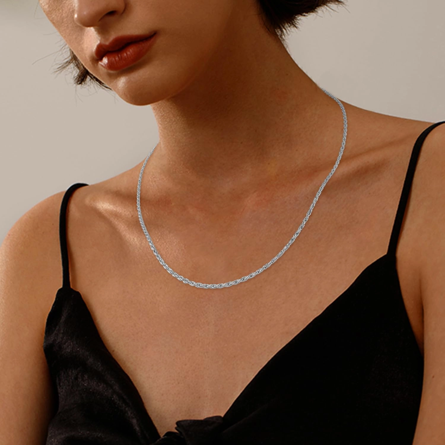 Jewlpire Solid 18K Gold Over 925 Sterling Silver Chain Necklace for Women, 1.35mm Rope Chain Italian Necklace Chain for Women Men Super Shiny & Durable Women's Chain Necklaces 18 20 22 24 Inch