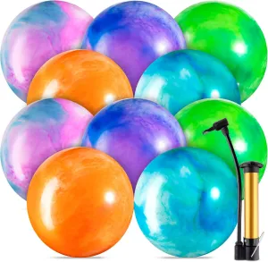 Jexine 10 Pcs 15" Marbleized Bouncy Balls Big PVC Inflatable Balls Playground Kickball Bouncing Toys with Pump for Backyard Beach Indoor Outdoor Game Party Favor