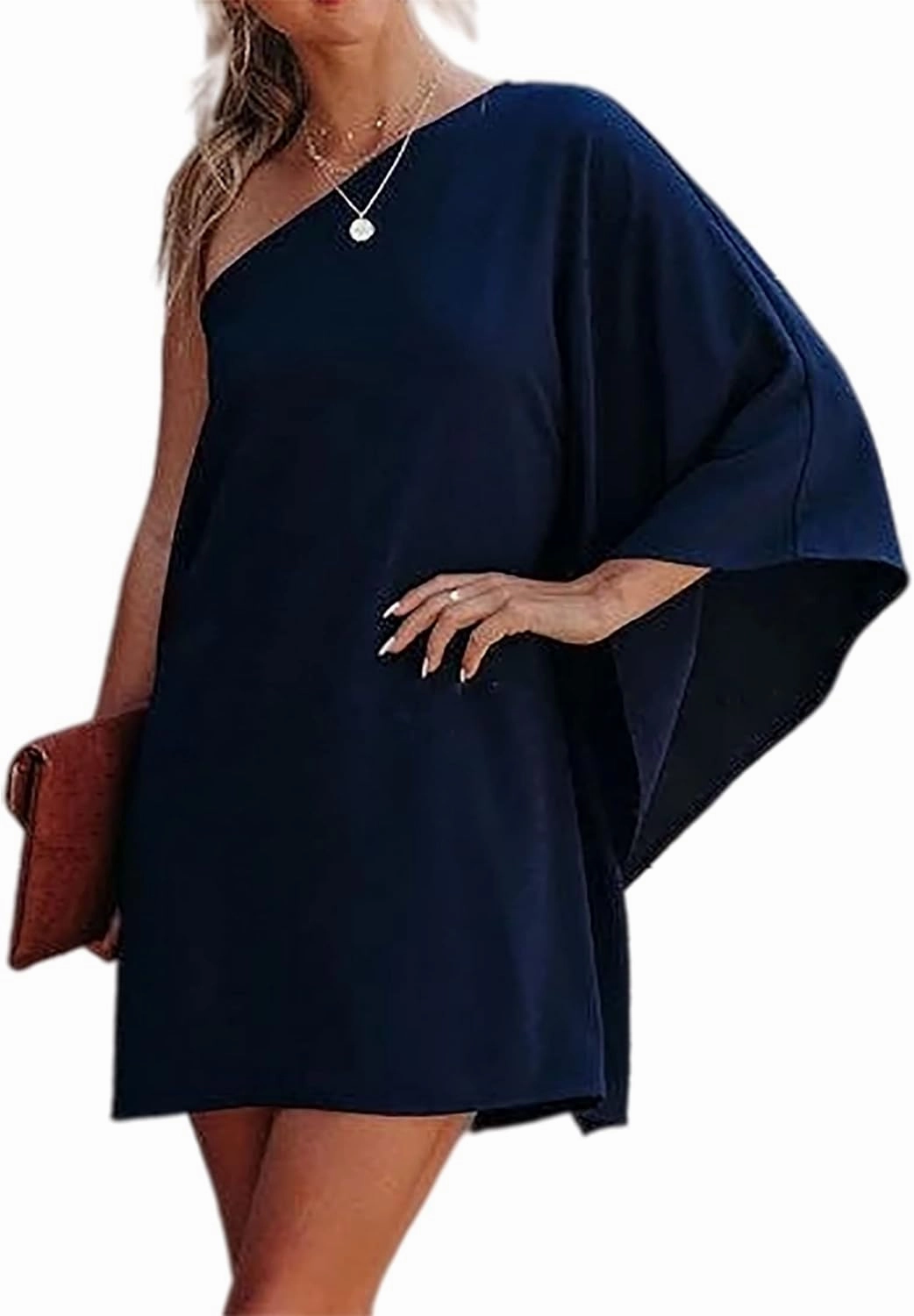 Jhsnjnr Women's Casual Batwing Sleeve One Shoulder Dresses Summer Club Party Cocktail Dresses