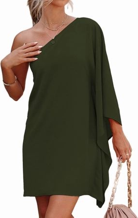 Jhsnjnr Women's Casual Batwing Sleeve One Shoulder Dresses Summer Club Party Cocktail Dresses
