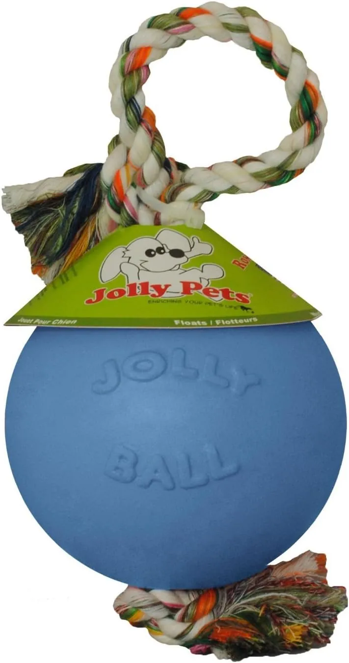 Jolly Pets Romp-n-Roll Rope and Ball Dog Toy, 6 Inches/Medium, Blueberry, Model Number: 606 BB, All Breed Sizes
