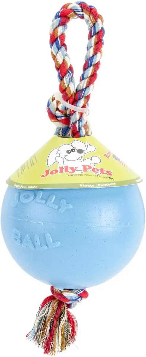 Jolly Pets Romp-n-Roll Rope and Ball Dog Toy, 6 Inches/Medium, Blueberry, Model Number: 606 BB, All Breed Sizes