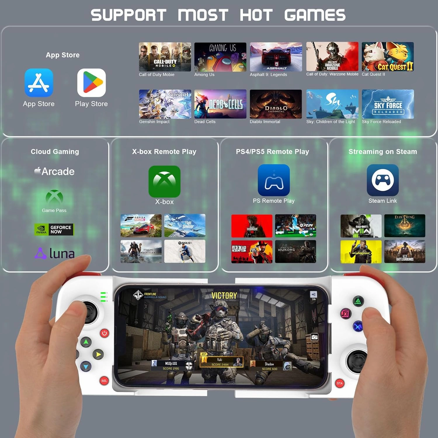 Joso Phone Controller for iPhone/Android Support Phone Case, Mobile Gaming Controller with Ergonomic Design - Wireless Gamepad for Cloud Gaming & PS Remote Play