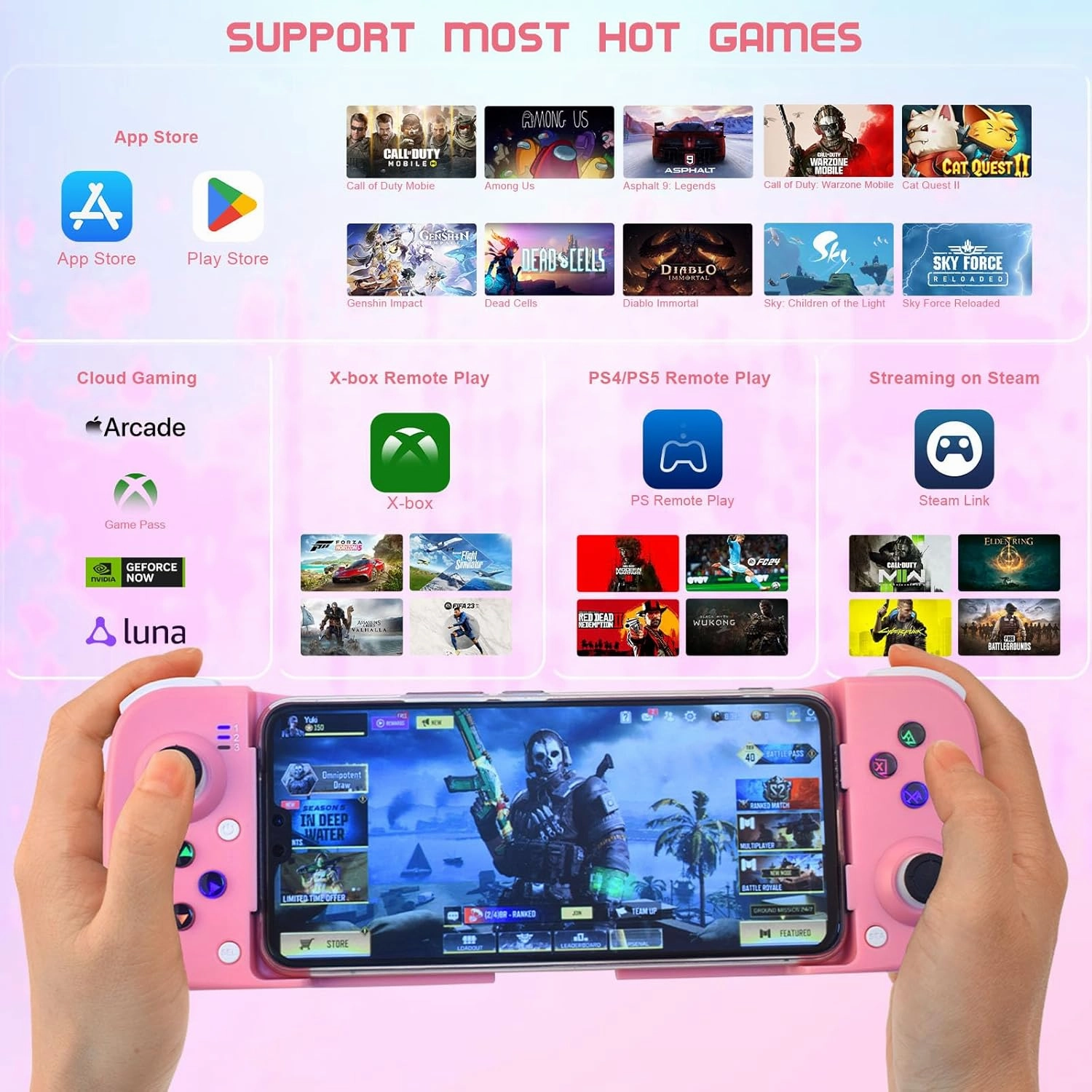 Joso Phone Controller for iPhone/Android Support Phone Case, Mobile Gaming Controller with Ergonomic Design - Wireless Gamepad for Cloud Gaming & PS Remote Play
