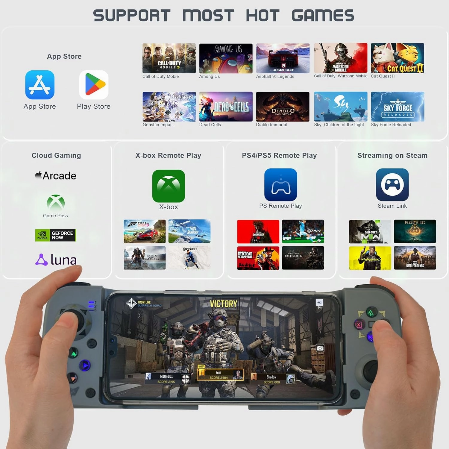 Joso Phone Controller for iPhone/Android Support Phone Case, Mobile Gaming Controller with Ergonomic Design - Wireless Gamepad for Cloud Gaming & PS Remote Play