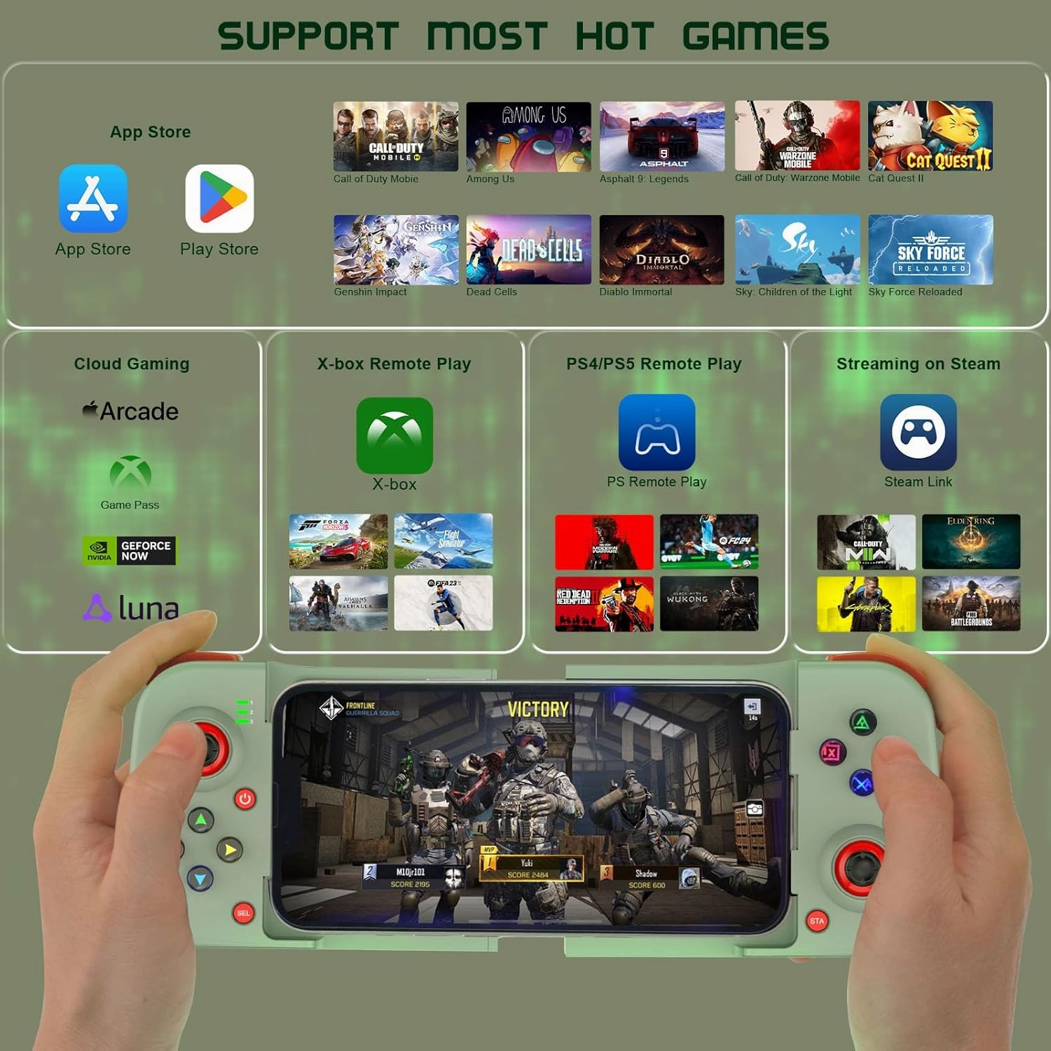 Joso Phone Controller for iPhone/Android Support Phone Case, Mobile Gaming Controller with Ergonomic Design - Wireless Gamepad for Cloud Gaming & PS Remote Play