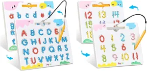 JoyCat Magnetic Letter Tracing Board, 2-in-1 Double-Sided ABC Magnets for Kids Ages 3-5   Double-Sided Magnetic Number Tracing Board - 2-in-1 Numbers 1-20 Writing Toys for Toddlers & Kids